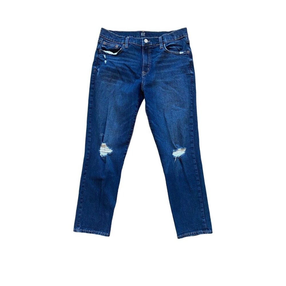 GAP Denim Womens Girlfriend Dark Wash Distressed Straight Leg Jeans Size 10 / 30